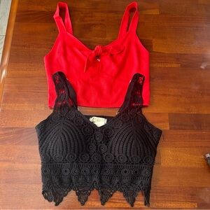 NEW Crop top corset style black red tank top bundle of two, crochet cinched back